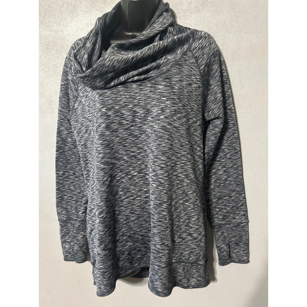 Athleta‎ Coaster Cowl Neck Pullover Space Dye Black White Thumbhole 930314 Large